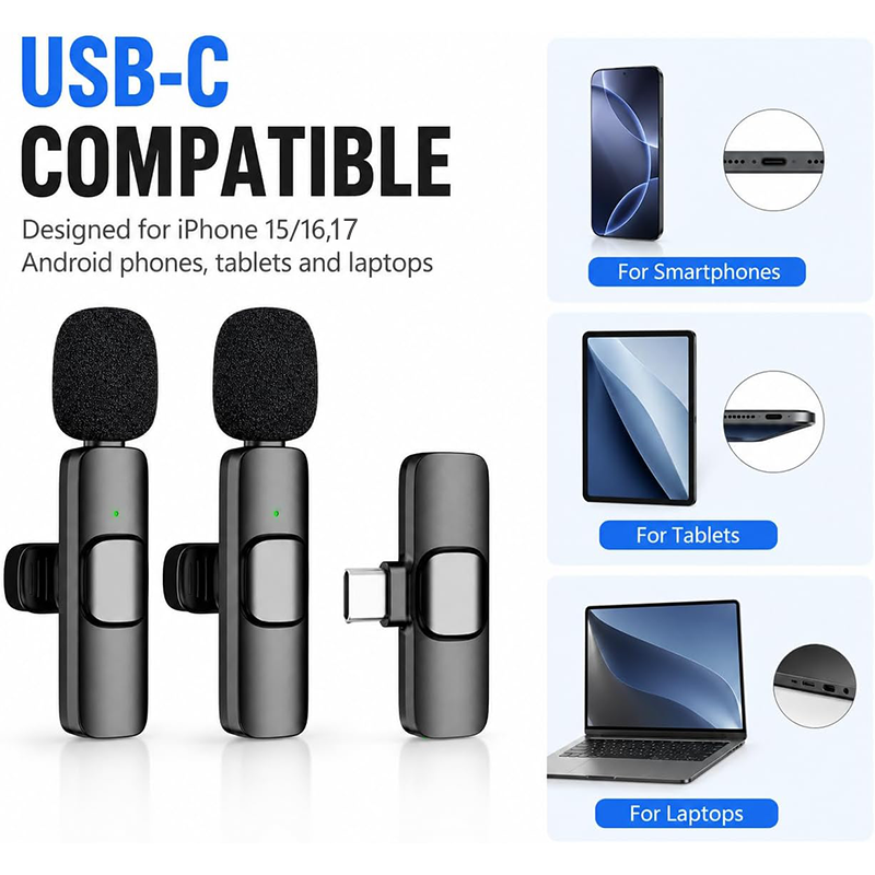 Home Improvements - ไมโครโฟนไร้สายแบบหนีบปกเสื้อ สำหรับ iPhone 15/16/17 ซีรีส์ และอุปกรณ์