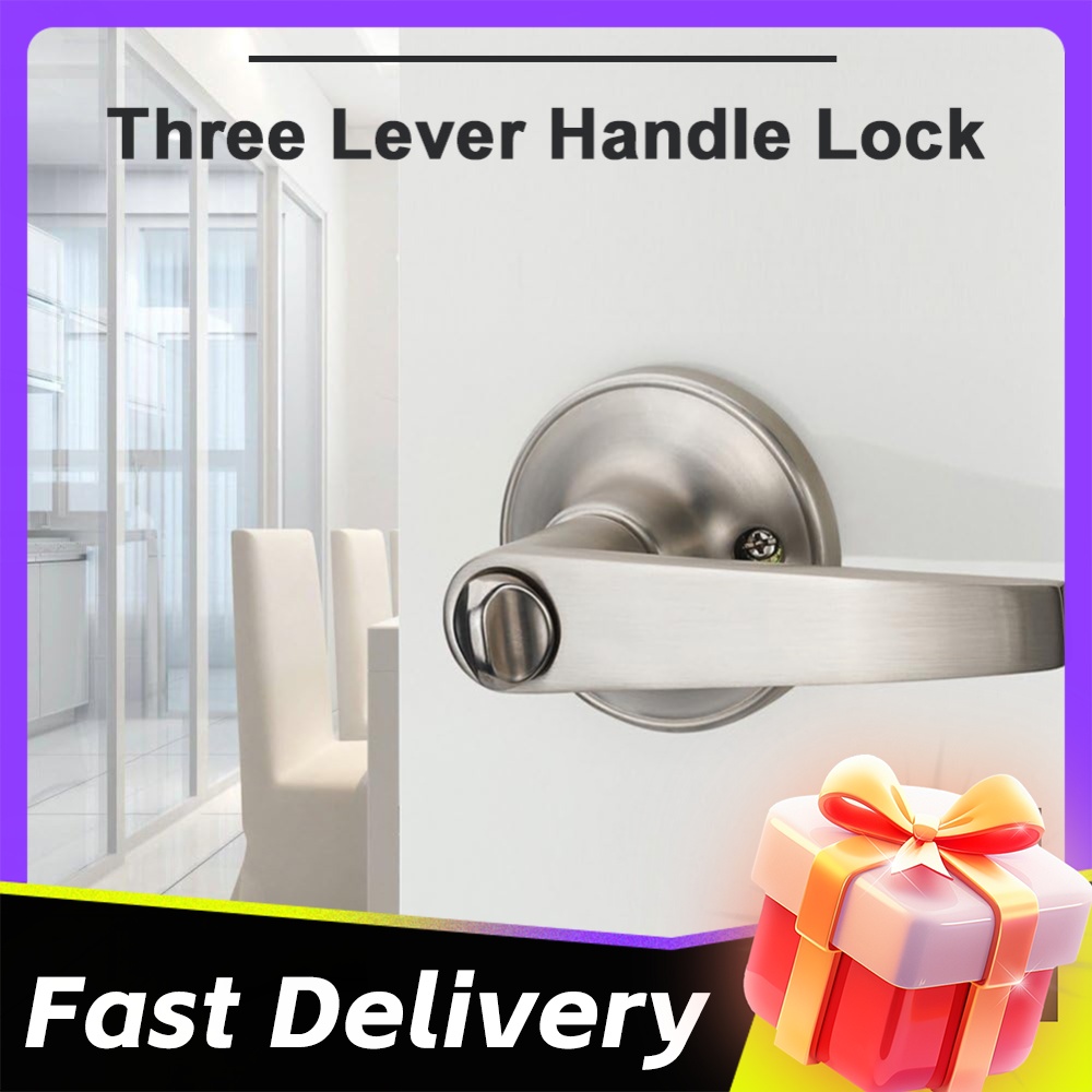 Door Knob Replacement - มือจับประตูพร้อมกุญแจ 3 ดอก ด้ามจับประตูทางเข้า สแตนเลส ล็อคประตูแบบคันโยกสำหรับเปลี่ยนมือจับประตูภายในบ้านและสำนักงาน